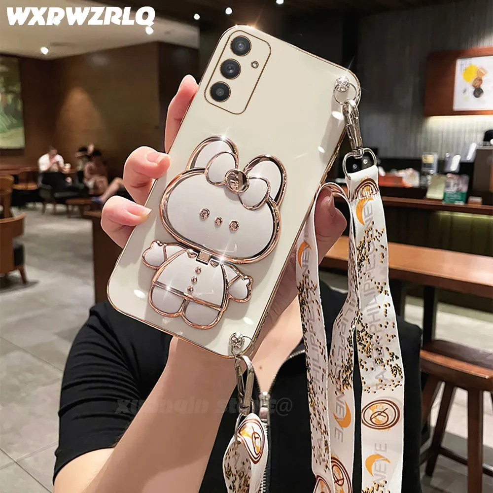 For Samsung Galaxy Buddy2 M23 F23 Buddy 2 Phone Case Soft Silicone Plating Cartoon Rabbit Fold Stand Makeup Mirror Bracket Cover - Image 6