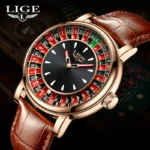 LIGE NEW Fashion Men's Watch Dial Las Vegas Roulette Table Desk Theme Waterproof luminous Leather Watches for Men reloj hommes