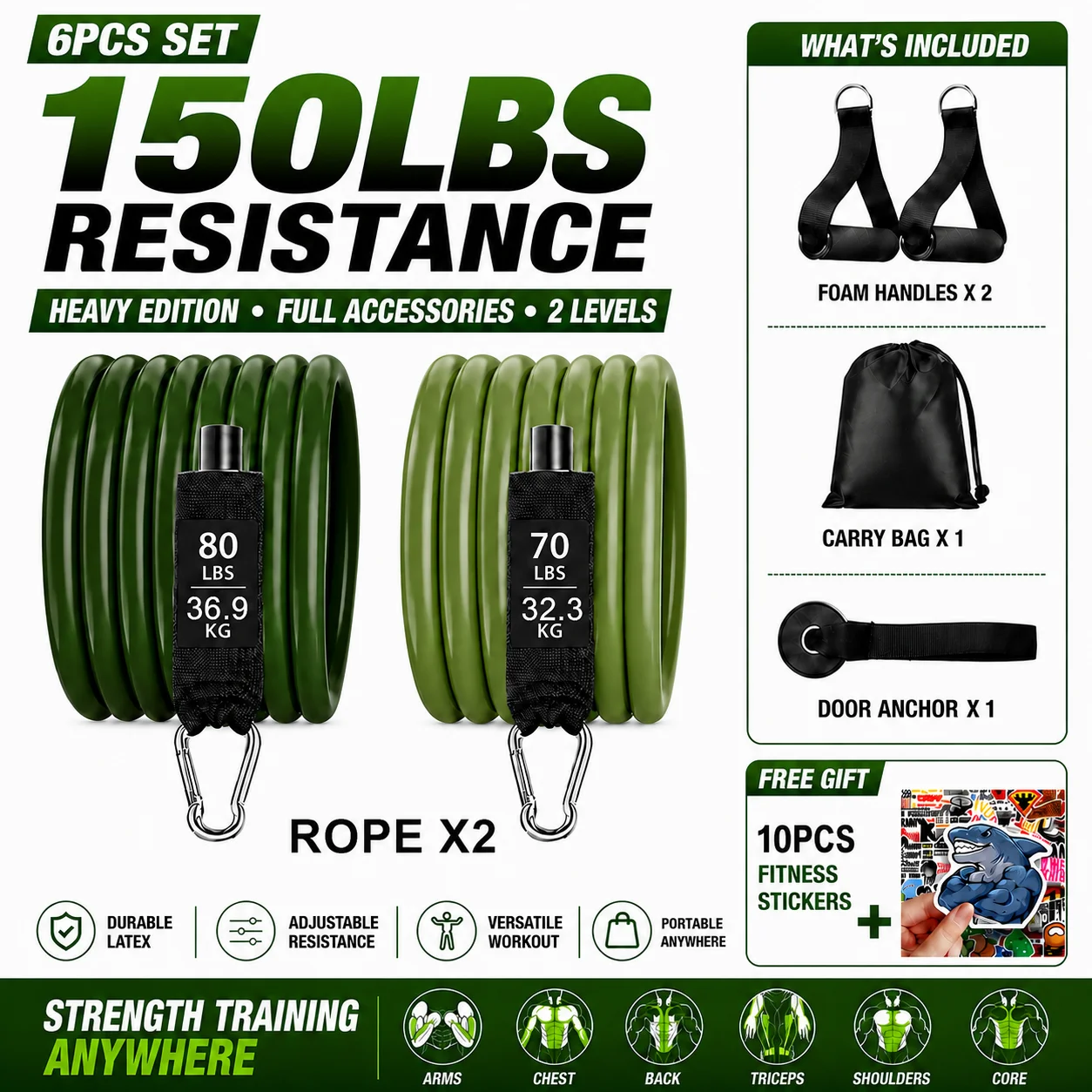 Heavy Duty 136KG/300LBS Resistance Bands Set - Image 9