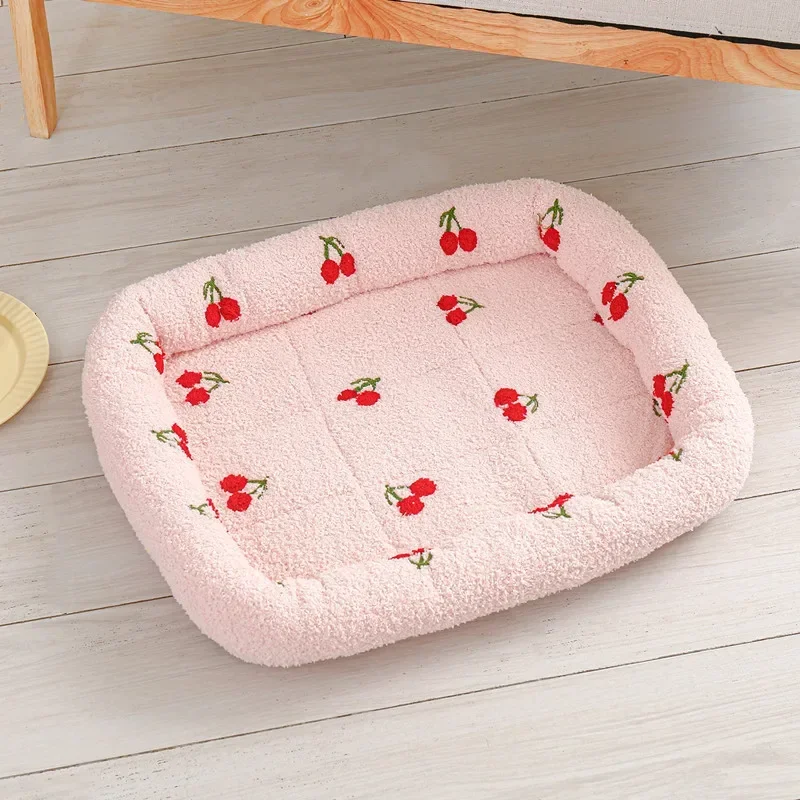 Universal Kennel Cloud Velvet Cherry Print Pet Cushion Heavy Small Dog Cat Comfortable Sleep Bed Dog Supplies Dog bed Gift - Image 9