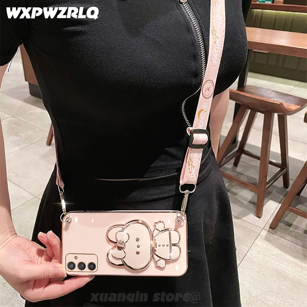For Samsung Galaxy Buddy2 M23 F23 Buddy 2 Phone Case Soft Silicone Plating Cartoon Rabbit Fold Stand Makeup Mirror Bracket Cover - Image 10