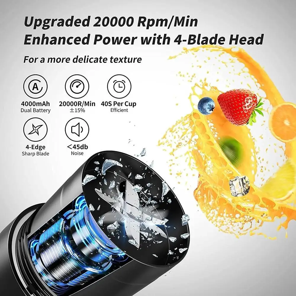 Portable Blender Bottle Electric 6 Blades Multifunction Juice Blender Fresh Juice Smoothie Blender Ice CrushCup Food Processor - Image 26