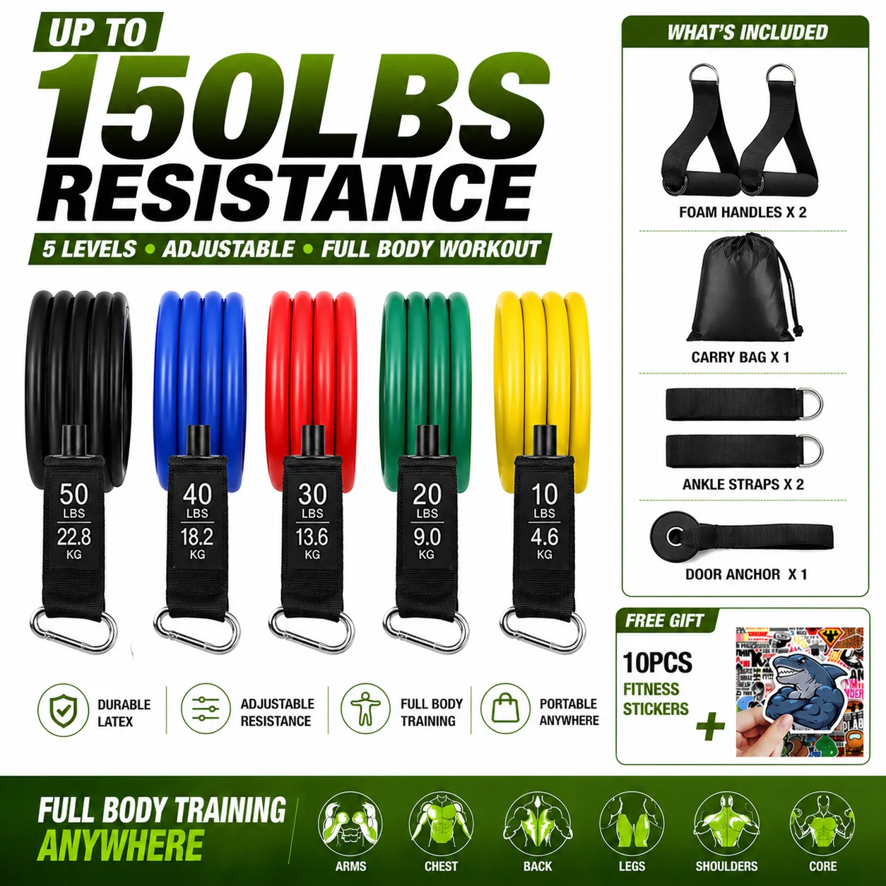 Heavy Duty 136KG/300LBS Resistance Bands Set - Image 11