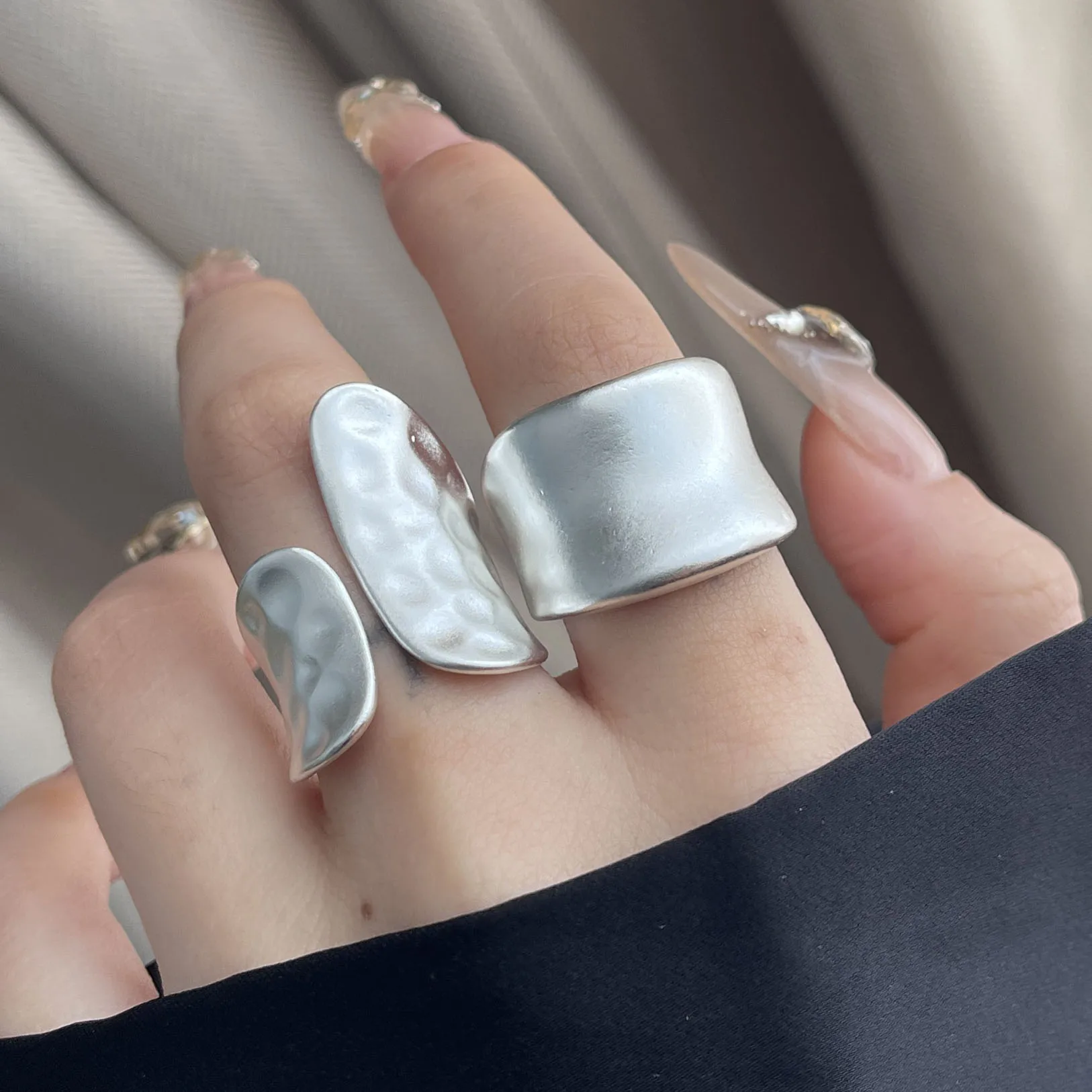 925 Sterling Silver Rings For Women Geometric Fine Jewelry Finger Adjustable Wide Sparkling Ring For Party Birthday Gift - Image 5