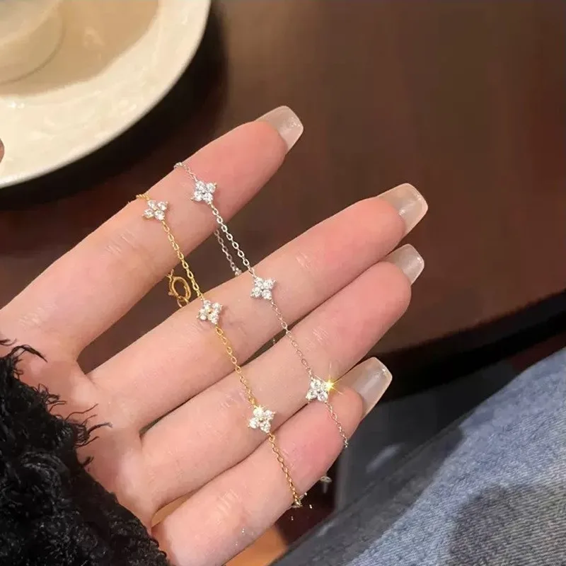 New Luxury Brand Temperament Four Leaf Flower Bracelet for Women Charm Gold Color Stainless Steel Korea Bangle Jewelry Colorfast - Image 4