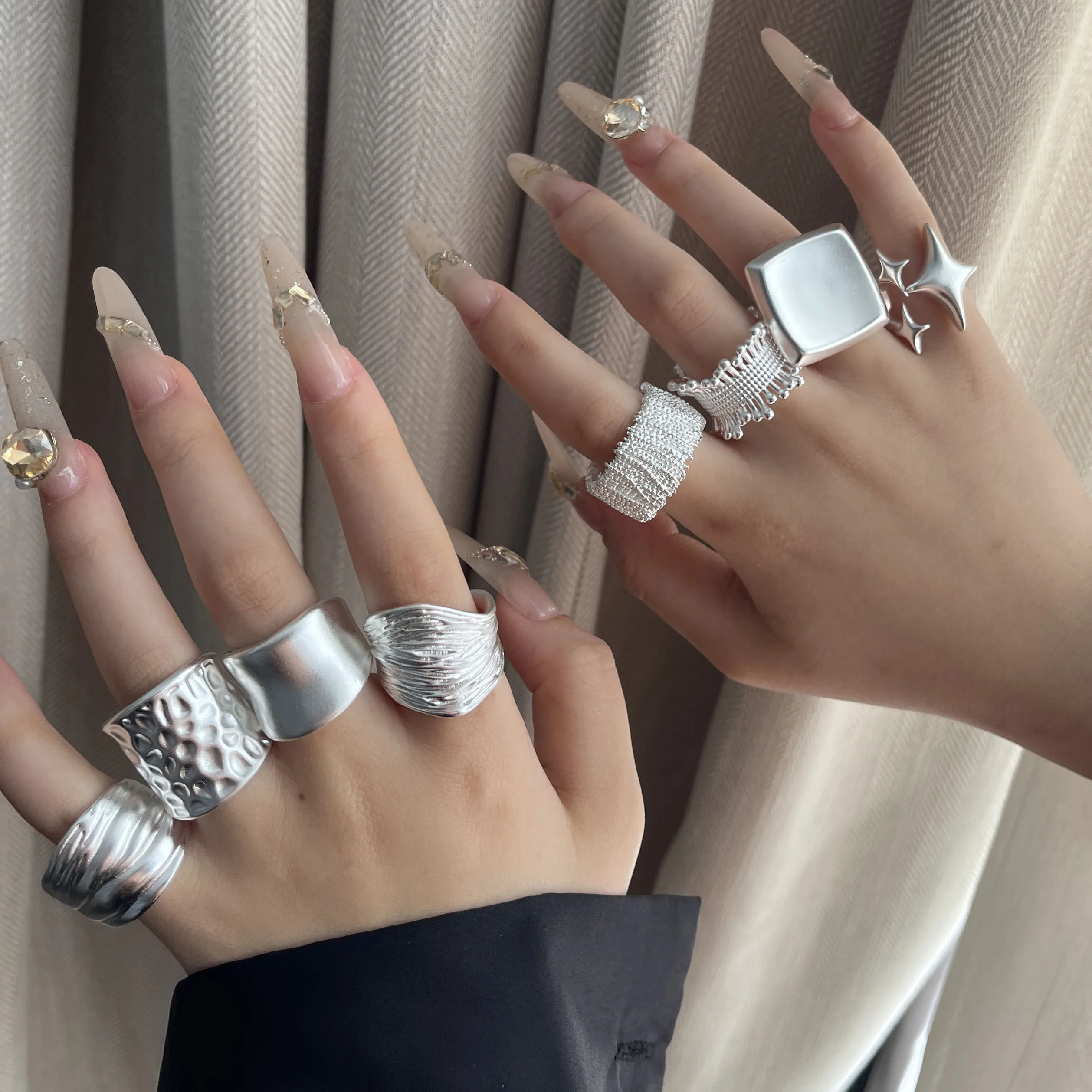925 Sterling Silver Rings For Women Geometric Fine Jewelry Finger Adjustable Wide Sparkling Ring For Party Birthday Gift - Image 2
