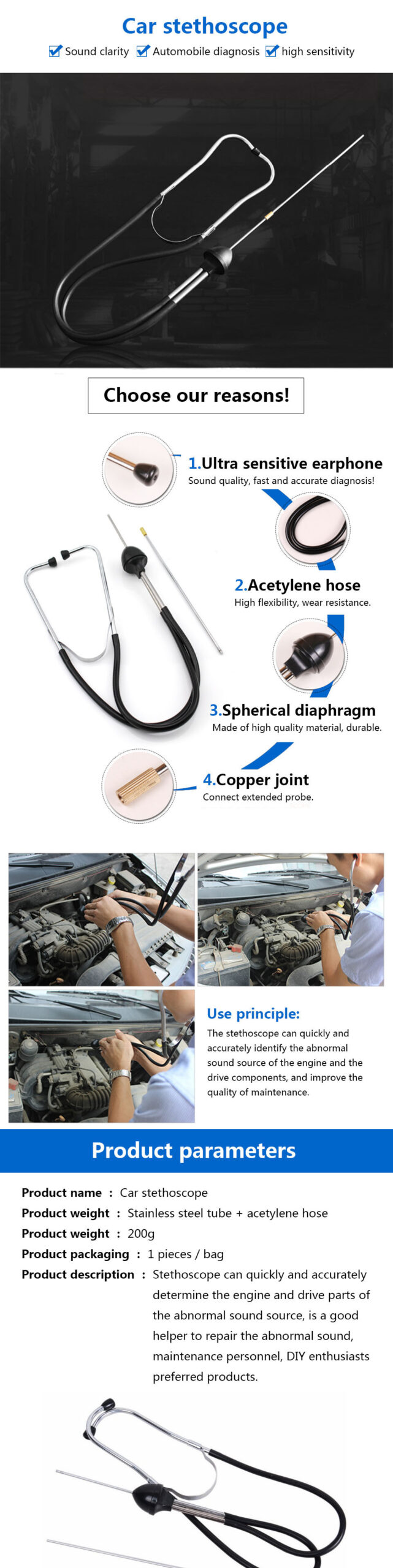 Auto Cylinder Stethoscope Mechanics Stethoscope Car Engine Block Diagnostic Automotive Hearing Tool Automotive Diagnostic Tools - Image 9