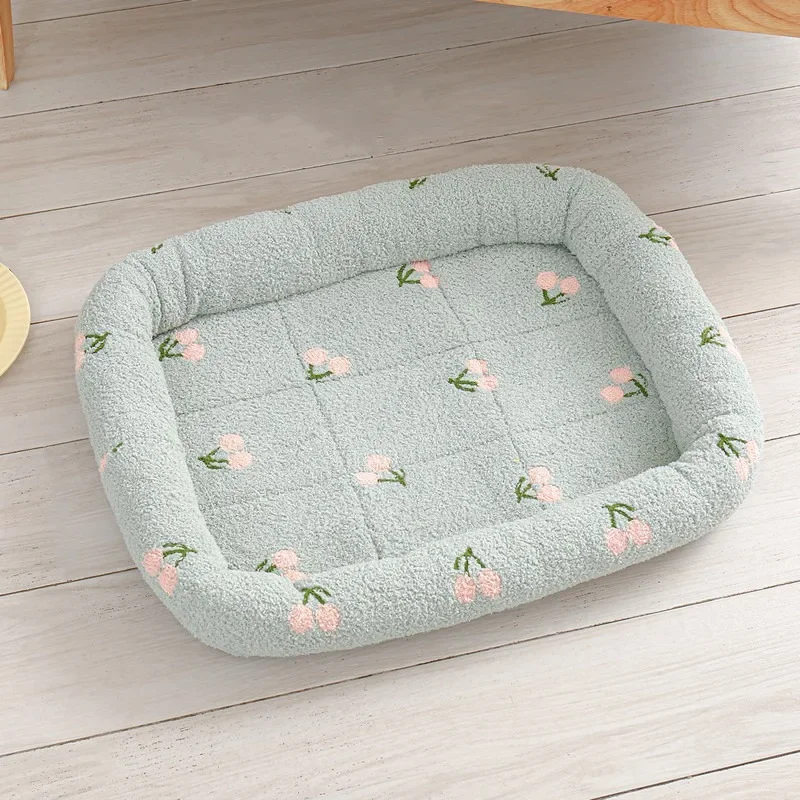 Universal Kennel Cloud Velvet Cherry Print Pet Cushion Heavy Small Dog Cat Comfortable Sleep Bed Dog Supplies Dog bed Gift - Image 15