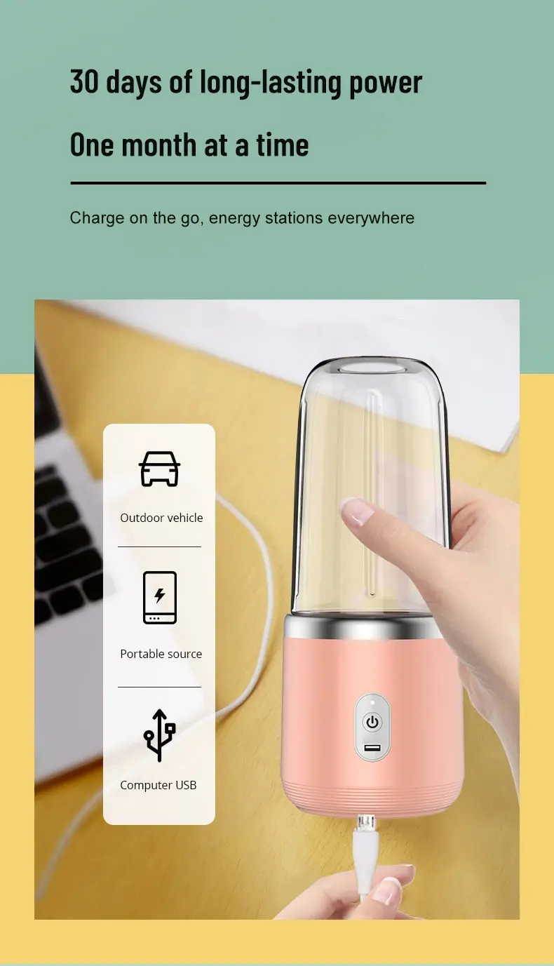 Portable Blender Bottle Electric 6 Blades Multifunction Juice Blender Fresh Juice Smoothie Blender Ice CrushCup Food Processor - Image 12