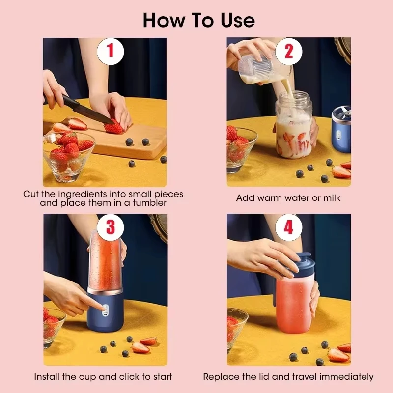 Portable Fruit Juice Blenders Summer Personal Electric Mini Bottle Home Usb 6 Blades Double Cup Juicer Machine For Kitchen - Image 4