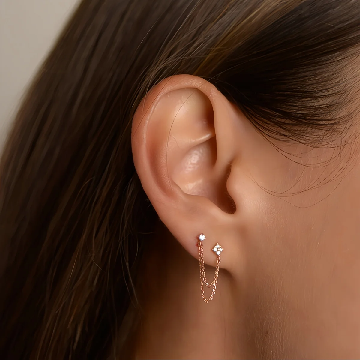 Tassel Chain Hanging Earrings Double Studs for Women Ear Piercing 3 Metal Color Luxury Jewelry Gift - Image 6