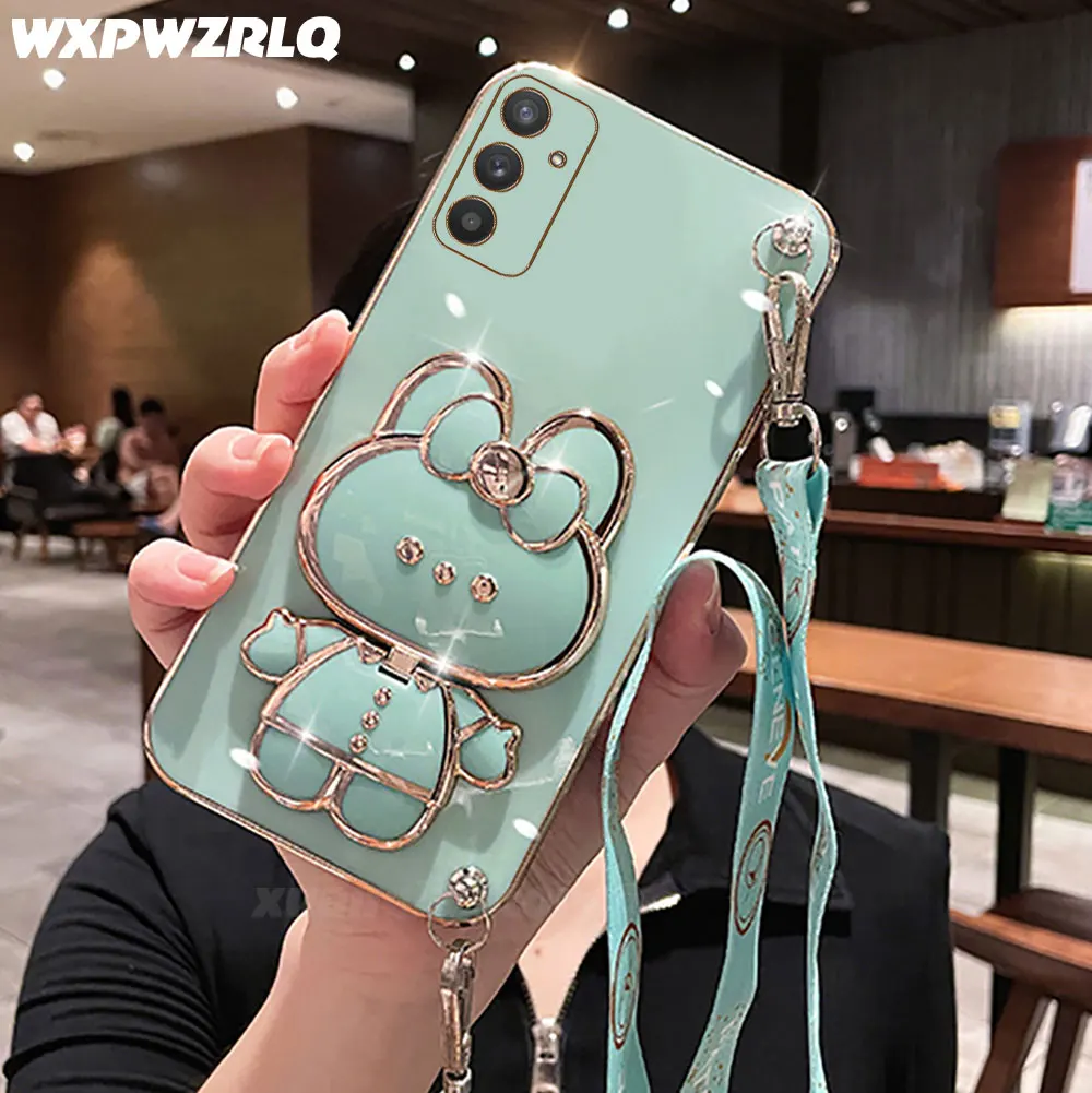 For Samsung Galaxy Buddy2 M23 F23 Buddy 2 Phone Case Soft Silicone Plating Cartoon Rabbit Fold Stand Makeup Mirror Bracket Cover - Image 18