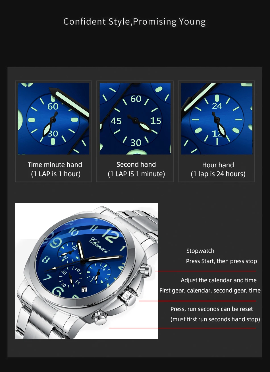 CHENXI Men Watches Stainless Steel Analog Quartz Sport Watches for Man Waterproof Business Classic Design Date Wrist Watch - Image 16