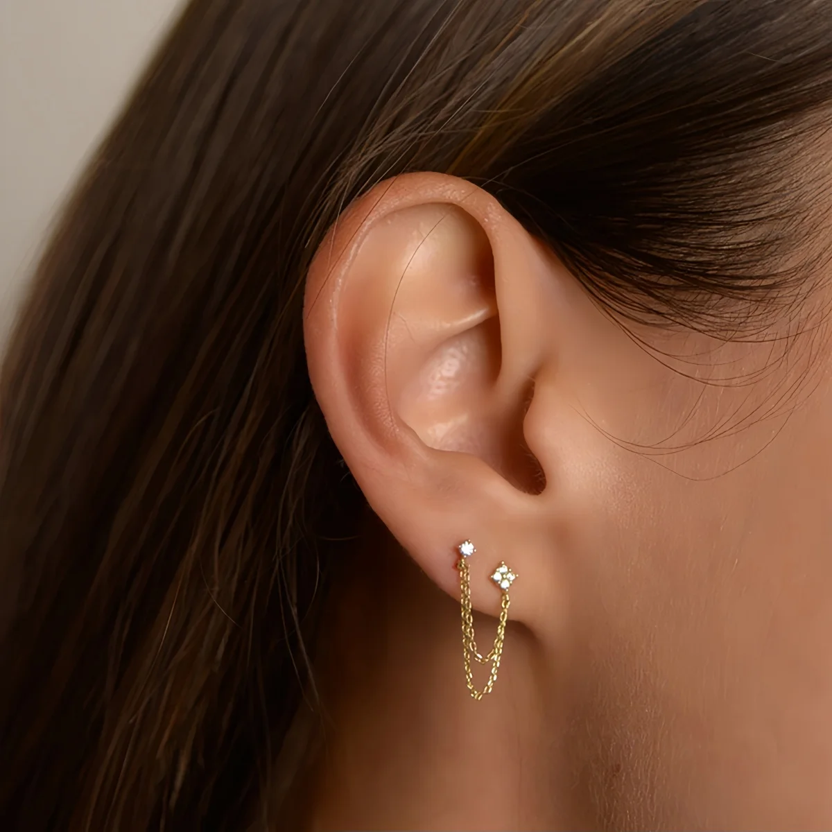 Tassel Chain Hanging Earrings Double Studs for Women Ear Piercing 3 Metal Color Luxury Jewelry Gift - Image 4