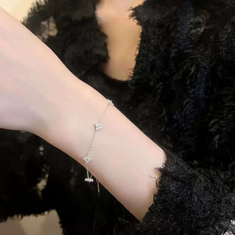 New Luxury Brand Temperament Four Leaf Flower Bracelet for Women Charm Gold Color Stainless Steel Korea Bangle Jewelry Colorfast - Image 2
