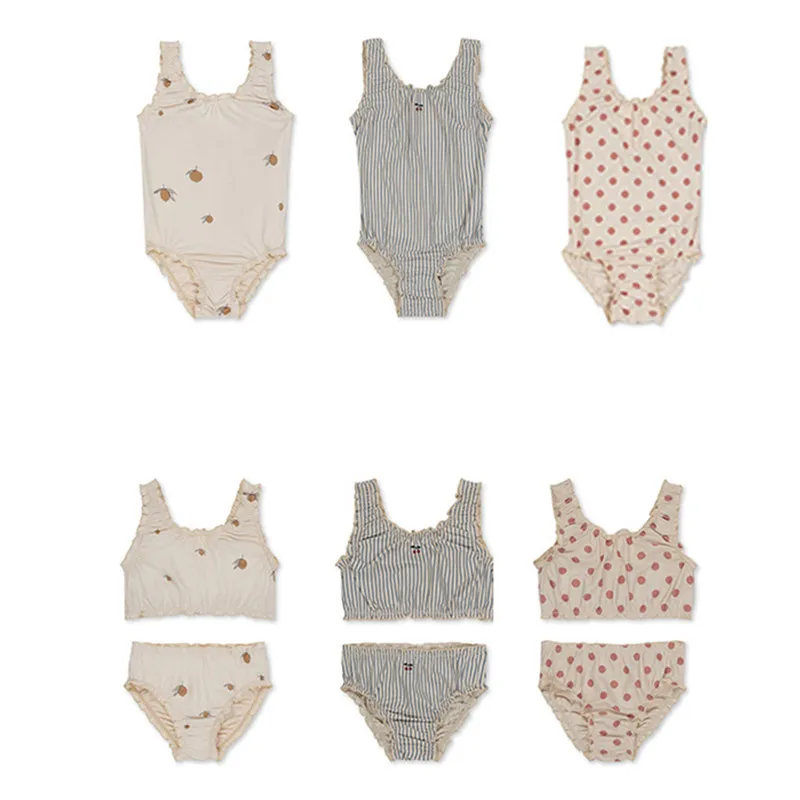 deer jonmi 2026 New Summer Toddlers Girls Princess Cute Swimwear Printed Backless Beach Bikini Children Two-piece Swimsuits