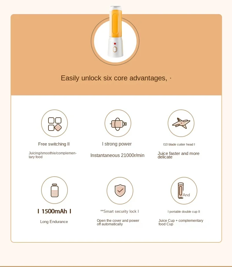 Portable Kitchen Blender Wireless Electric Fruit Juicer Machine For Orange Ice Crushing 10 Blades Auxiliary Food Machine Mixer - Image 8