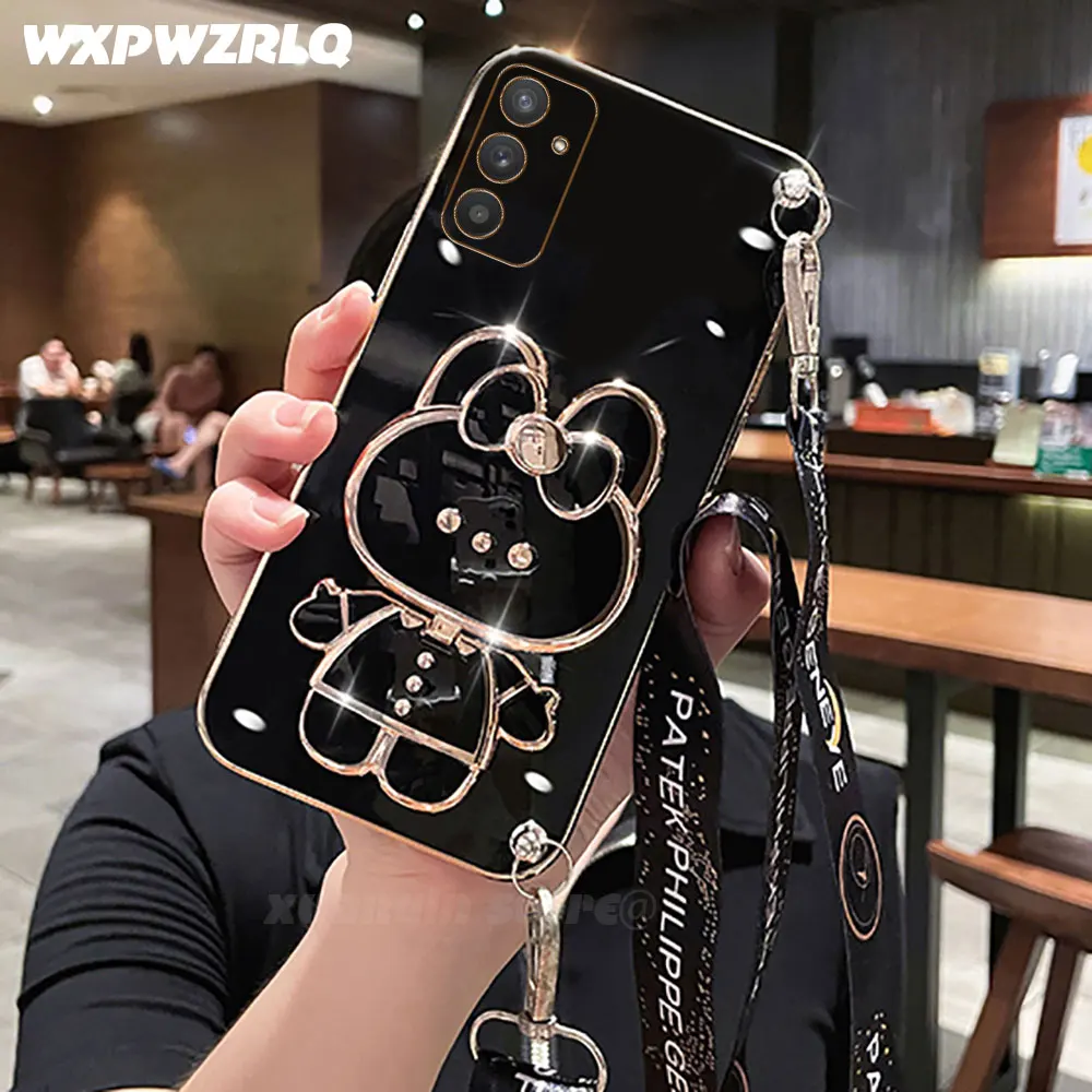 For Samsung Galaxy Buddy2 M23 F23 Buddy 2 Phone Case Soft Silicone Plating Cartoon Rabbit Fold Stand Makeup Mirror Bracket Cover - Image 16