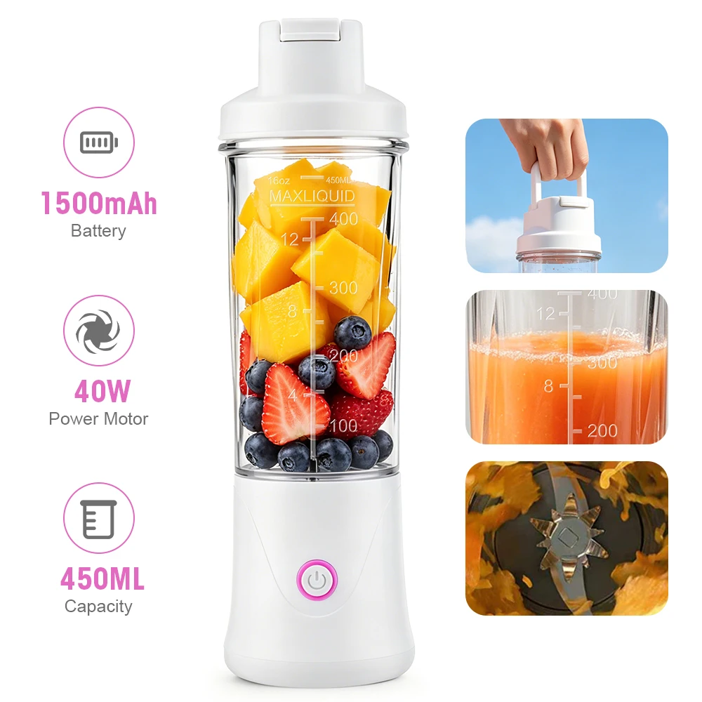 Portable Fruit Juicer Mini Blender 450ML Electric Juice Cup 12 Blades Rechargeable Blender For Shakes And Smoothies Ice Crusher - Image 8