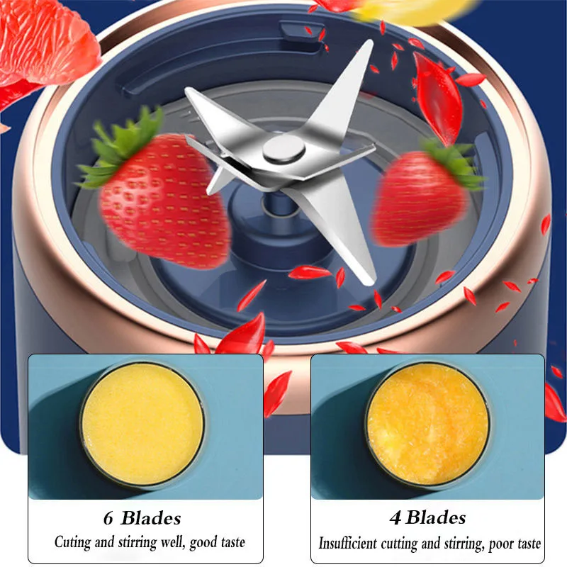 Portable Fruit Juice Blenders Summer Personal Electric Mini Bottle Home USB 6 Blades Juicer Cup Machine For Kitchen - Image 3