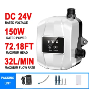 24V 150W Water Heater Booster Pump One-button Start and Stop Silent Double-button Water Pressure Booster Pump for Sprinklers