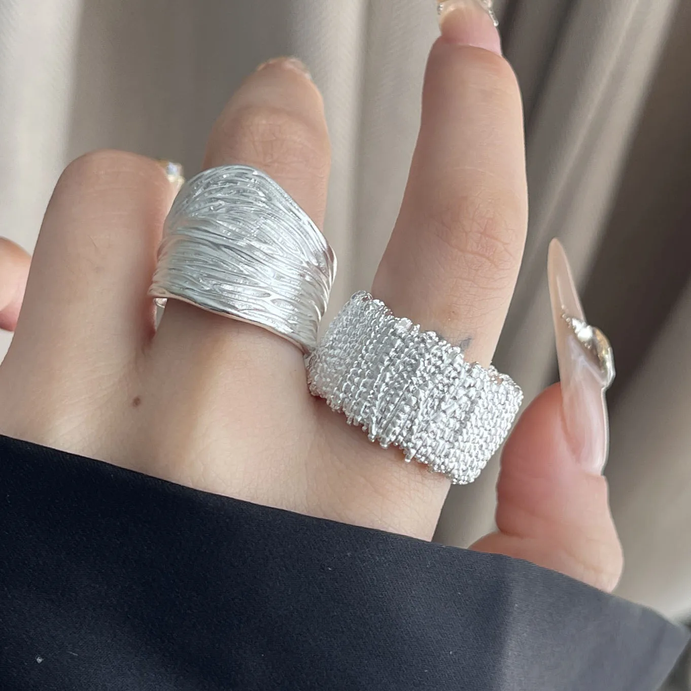 925 Sterling Silver Rings For Women Geometric Fine Jewelry Finger Adjustable Wide Sparkling Ring For Party Birthday Gift - Image 4