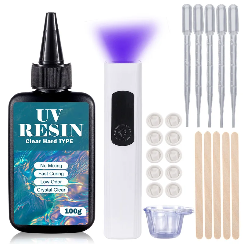 UV Resin Kit with Light Upgraded Hard Type Crystal Clear Ultraviolet Curing UV Resin for Craft DIY Jewelry Making Molds Casting - Image 9