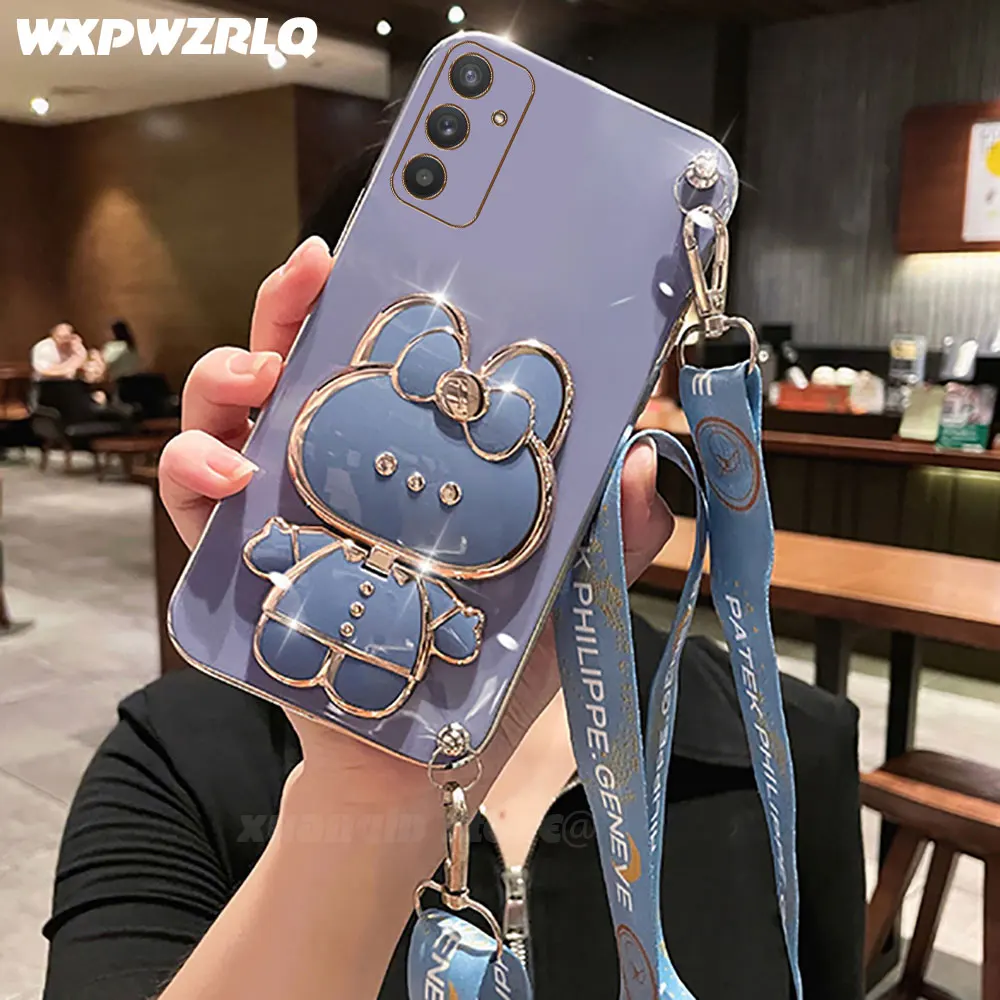 For Samsung Galaxy Buddy2 M23 F23 Buddy 2 Phone Case Soft Silicone Plating Cartoon Rabbit Fold Stand Makeup Mirror Bracket Cover - Image 9