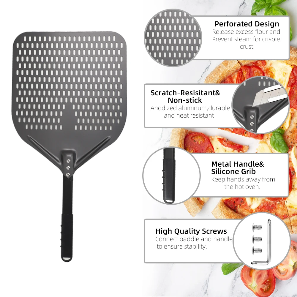 10 12 13 14 16 Inch Big Pizza Perforated Shovel Paddle Short Handle for Oven Turning Peel Kitchen Tools Nonstick Pizza Baking - Image 38