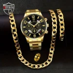 4pcs/set Men's Casual Watch Alloy Analog Male Watch Watches Bracelets Necklaces Rings Jewelry Set - The Best Holiday Gift