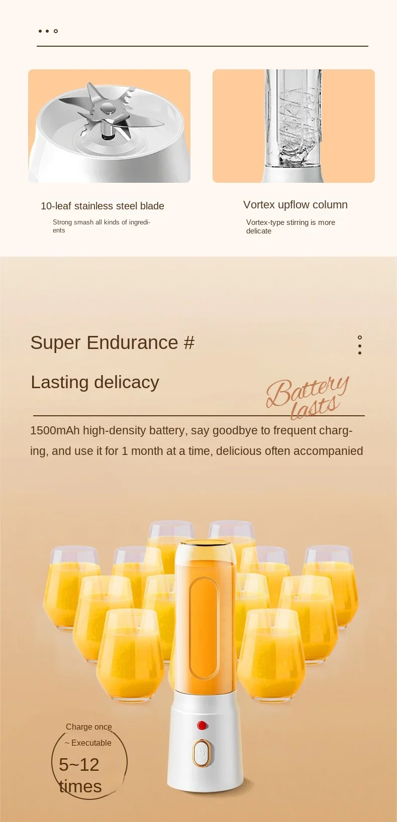 Portable Kitchen Blender Wireless Electric Fruit Juicer Machine For Orange Ice Crushing 10 Blades Auxiliary Food Machine Mixer - Image 15