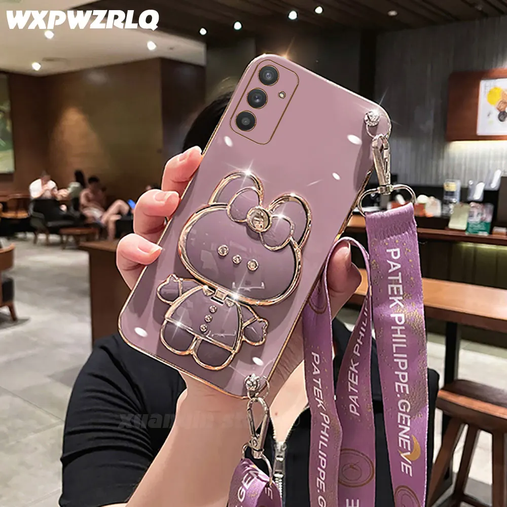 For Samsung Galaxy Buddy2 M23 F23 Buddy 2 Phone Case Soft Silicone Plating Cartoon Rabbit Fold Stand Makeup Mirror Bracket Cover - Image 8