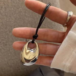 Adjustable PU Leather Cord Necklace Irregular Bean Pendant Clavicle Chain Geometric Charm Neckchain Choker Unisex Accessory