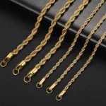 2-6MM Gold Color Twisted Rope Chain Necklace Stainless Steel Never Fade Waterproof Choker For Men Women Fashion Jewelry