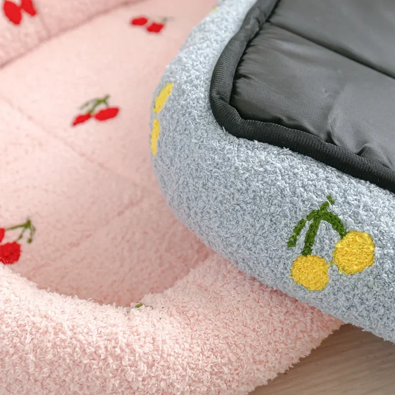 Universal Kennel Cloud Velvet Cherry Print Pet Cushion Heavy Small Dog Cat Comfortable Sleep Bed Dog Supplies Dog bed Gift - Image 5