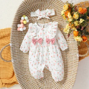 Baby Girl's All Seasons Long Sleeve Print Floral With Bow For Newborn-6M