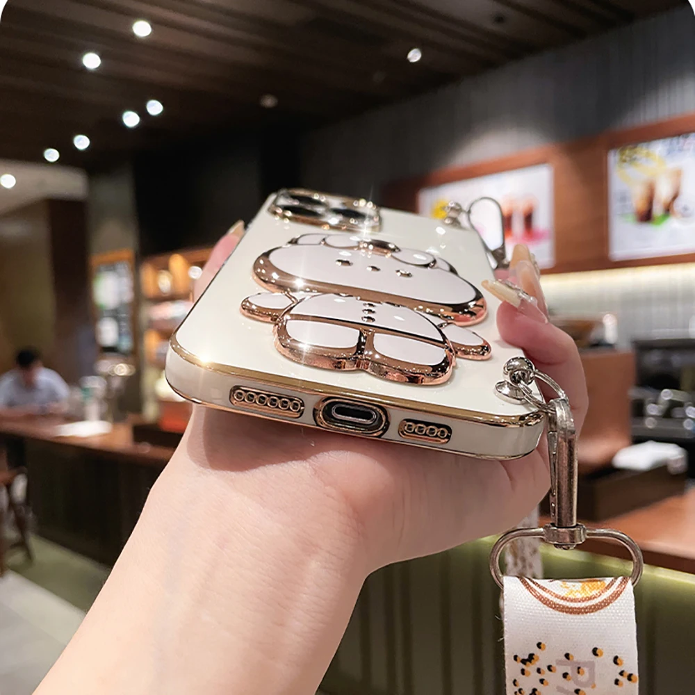 For Samsung Galaxy Buddy2 M23 F23 Buddy 2 Phone Case Soft Silicone Plating Cartoon Rabbit Fold Stand Makeup Mirror Bracket Cover - Image 21