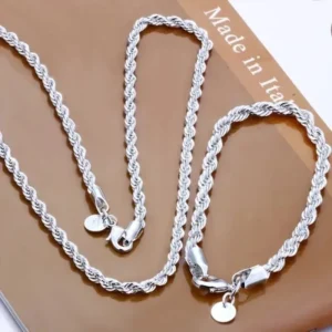 Silver Color 2MM Unisex Twisted Rope Necklace Bracelets
