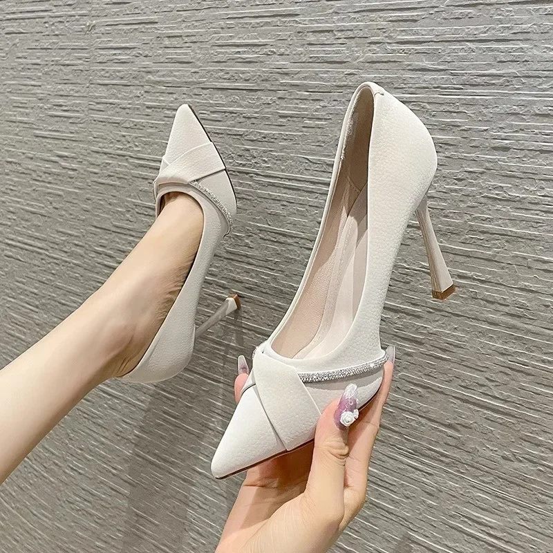 New High Heels Women Shoes Wedding Stilettos Luxury Sandals Spring Autumn New Crystal Pointed Toe Dress Party Pumps Women Shoes
