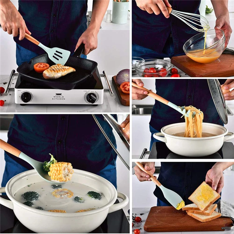 LMETJMA Silicone Cooking Utensils Set - 446°F Heat Resistant Kitchen Utensils Set Turner Tongs Spatula Spoon Brush Whisk JT888 - Image 41