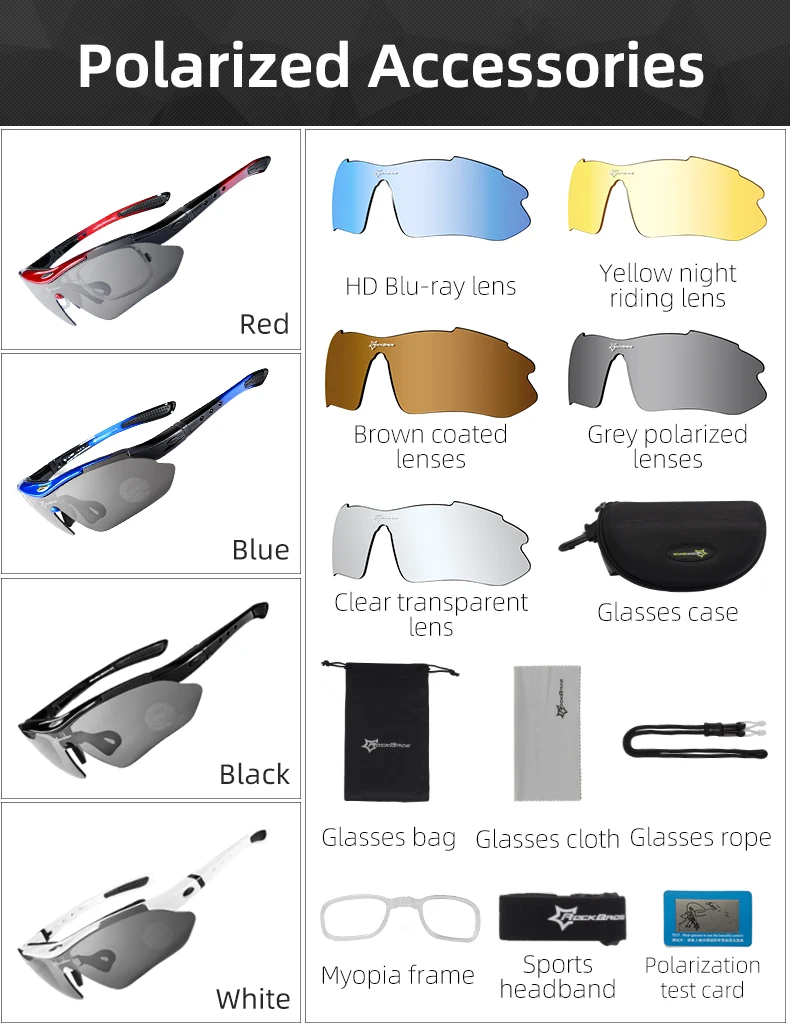 ROCKBROS Cycling Polarized glasses Bike Sunglasses Outdoor Sports Sunglasses MTB PC Goggles Eyewear 5/3 Lens Bicycle Accessory - Image 16