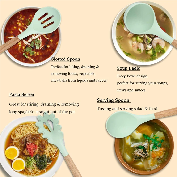 LMETJMA Silicone Cooking Utensils Set - 446°F Heat Resistant Kitchen Utensils Set Turner Tongs Spatula Spoon Brush Whisk JT888 - Image 36