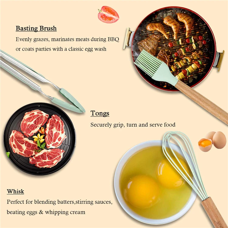 LMETJMA Silicone Cooking Utensils Set - 446°F Heat Resistant Kitchen Utensils Set Turner Tongs Spatula Spoon Brush Whisk JT888 - Image 35