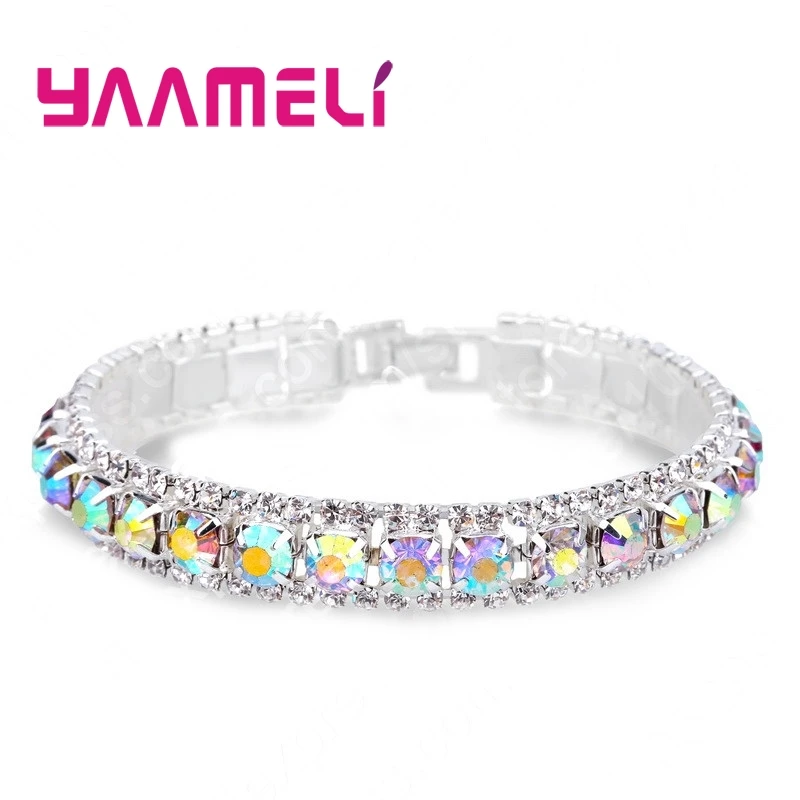 Top Sale 925 Stamp Silver Color Bracelets Full AAA Zircon Austrian Crystal Femme Women Link Chain Jewelry Bangles 14 Colors - Image 15
