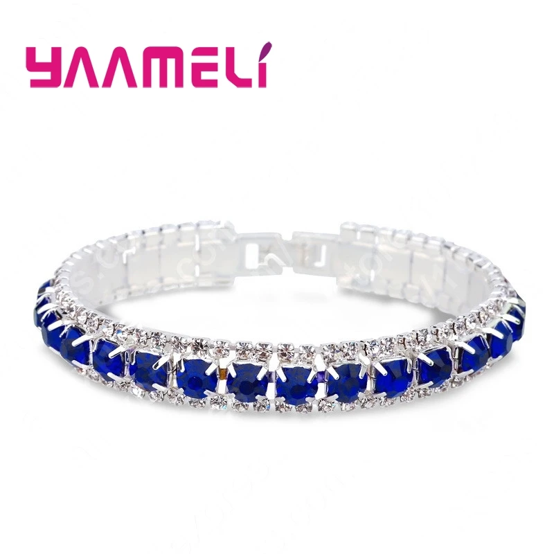 Top Sale 925 Stamp Silver Color Bracelets Full AAA Zircon Austrian Crystal Femme Women Link Chain Jewelry Bangles 14 Colors - Image 11