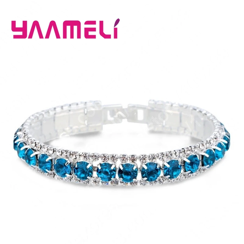 Top Sale 925 Stamp Silver Color Bracelets Full AAA Zircon Austrian Crystal Femme Women Link Chain Jewelry Bangles 14 Colors - Image 2