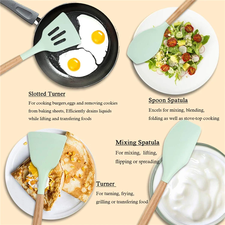 LMETJMA Silicone Cooking Utensils Set - 446°F Heat Resistant Kitchen Utensils Set Turner Tongs Spatula Spoon Brush Whisk JT888 - Image 37
