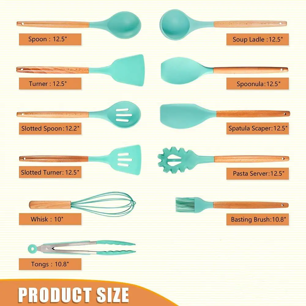 LMETJMA Silicone Cooking Utensils Set - 446°F Heat Resistant Kitchen Utensils Set Turner Tongs Spatula Spoon Brush Whisk JT888 - Image 2