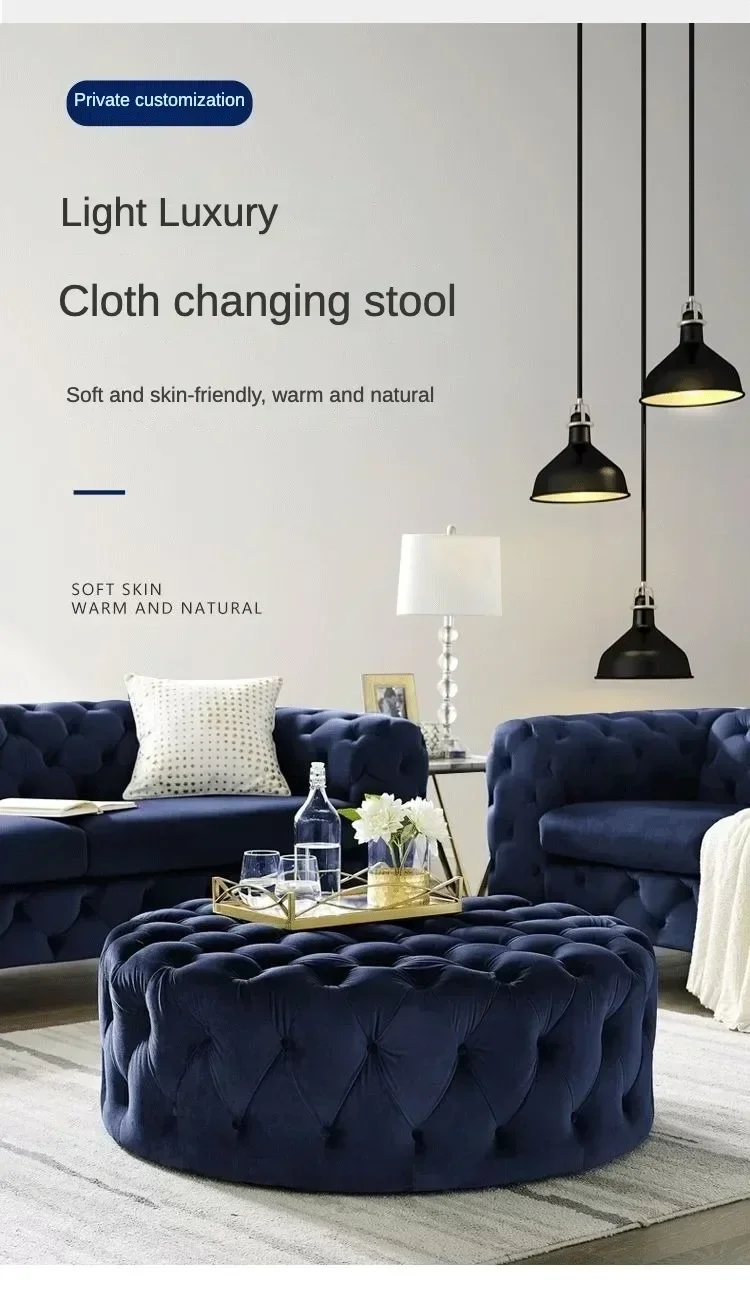 Nordic velvet Floor stool Corner sofa chair round vanity stool design big soft ottoman pouf Child Low stool luxury furniture - Image 14