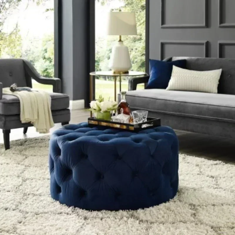 Nordic velvet Floor stool Corner sofa chair round vanity stool design big soft ottoman pouf Child Low stool luxury furniture - Image 7